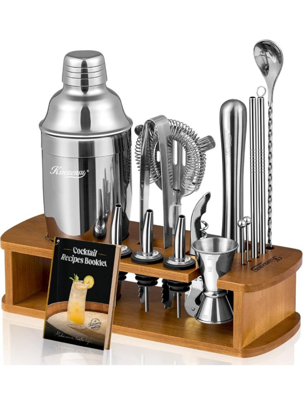 Essential Cocktail Shaker Set with Stand | Complete Bartender Kit & Tools